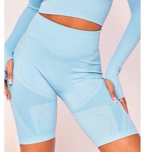 PrettyLittleThing PLT Sport Blue Seamless Contrast Detail Shorts Size Small NWT
